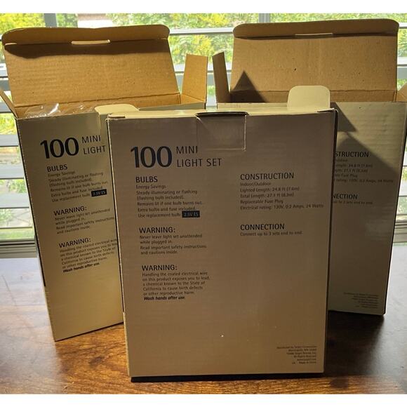 NIB Christmas Holiday Lights 100 ct Clear Mini Light Set 3 Boxes Indoor Outdoor - Picture 2 of 6